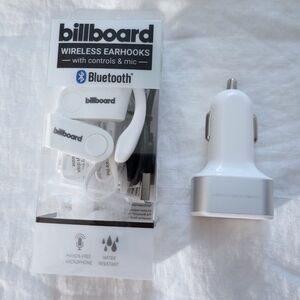 NEW Billboard Wireless Bluetooth Earhooks Headphones w/Controls+Mic & CarCharger